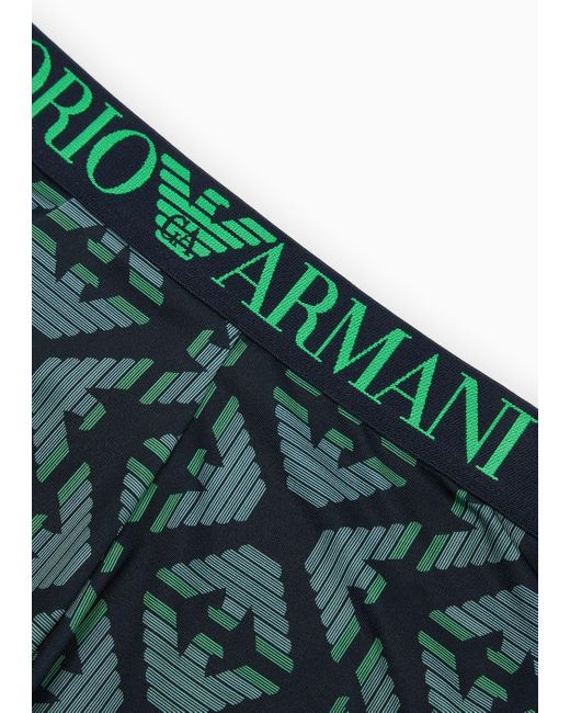Emporio Armani Green Asv All-over Eagle Recycled Microfibre Boxer Briefs for men
