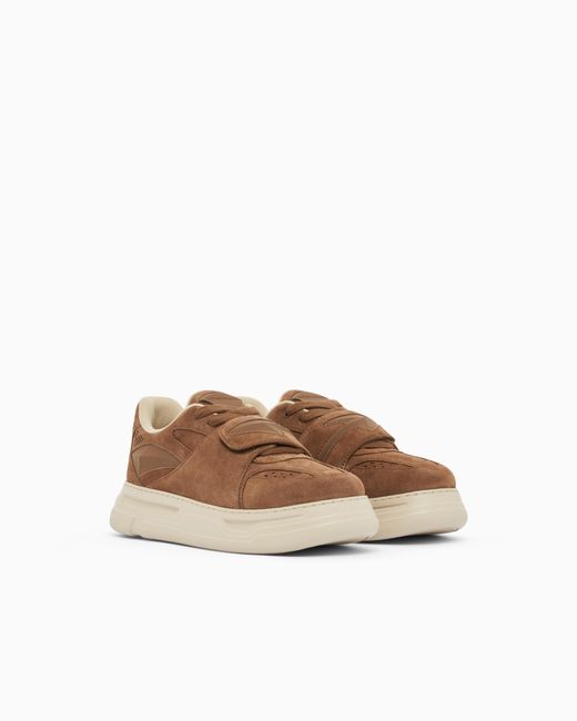 Emporio Armani White Suede Sneakers With Strap for men