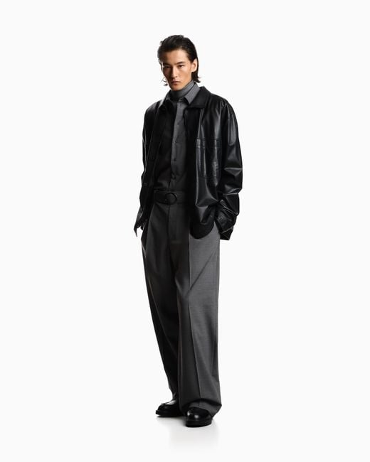 Emporio Armani Black Ultra Light Lambskin Nappa Leather Shirt Jacket for men