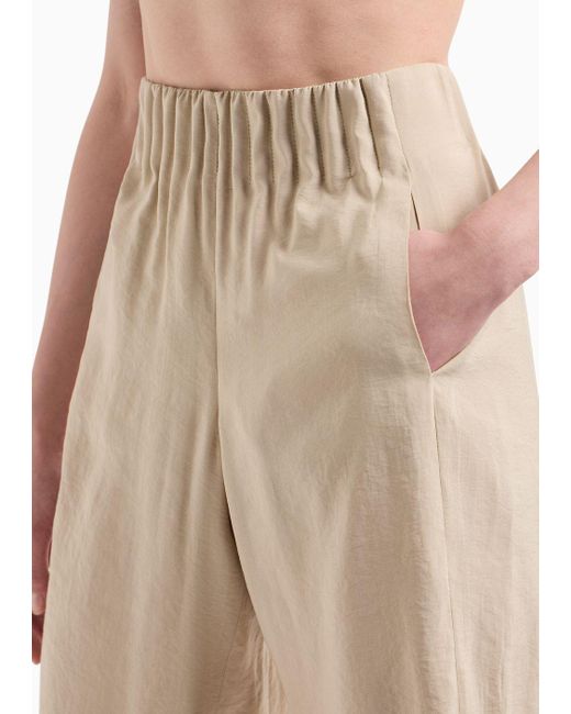 Pantaloni Con Vita Arricciata In Modal Fluido Matte Lavato di Emporio Armani in Natural