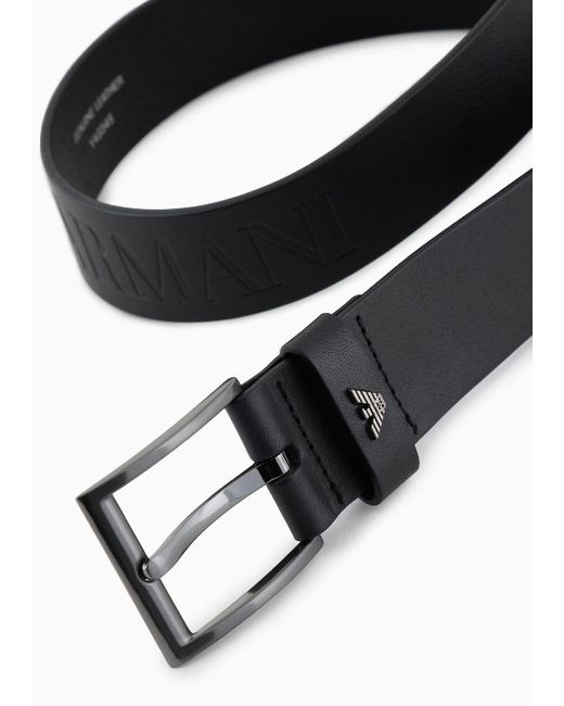 Emporio Armani White Leather Belt With Oversized Logo Lettering for men