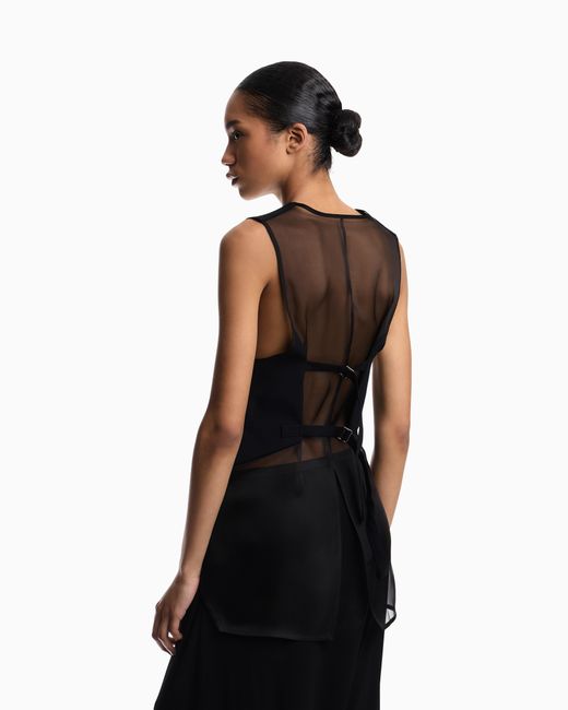 Emporio Armani Blue Envers Satin And Organza Waistcoat