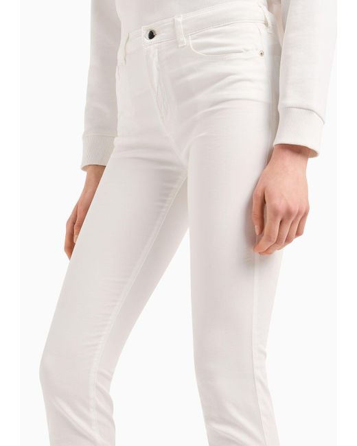 Emporio Armani White Jeans J20 Mit Hohem Bund Und Superschmalem Bein, Aus Stretch-denim In Used-optik
