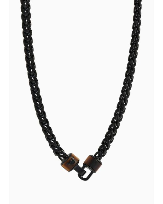 Emporio Armani Multicolor Brown Tiger's Eye Chain Necklace for men