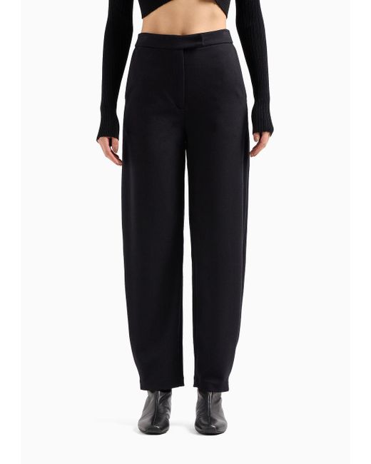 Emporio Armani Black Stretch Milano-stitch Fabric Trousers With Narrow Hem
