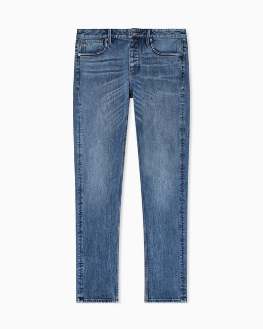 Emporio Armani Blue J75 Slim-Fit, Stretch Denim Jeans With Micro Spots for men