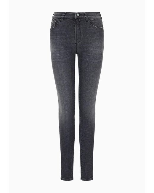 Emporio Armani Blue J20 High-waisted Super-skinny Jeans In A Worn-look Denim