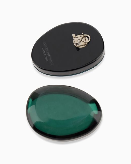 Emporio Armani Green Glossy Oval Earrings With Mirror Effect