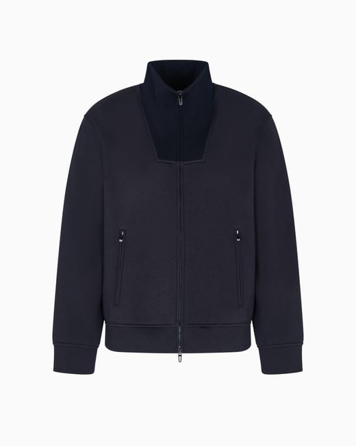 Sweat-Shirt En Jersey Double À Fermeture Zippée Intégrale Travel Essential Emporio Armani pour homme en coloris Blue