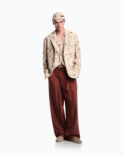 Emporio Armani Red Pure Washed Silk Habutai Belted Trousers for men