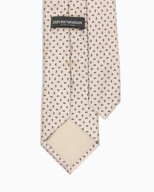 Emporio Armani White Pure Silk Tie With Jacquard Pattern for men