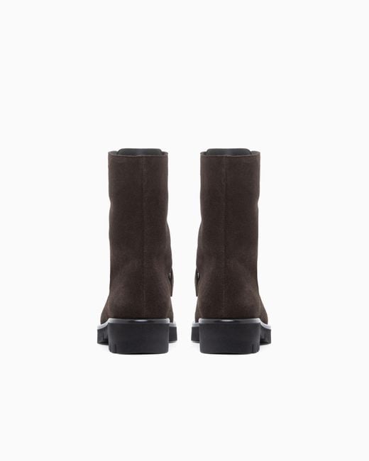 Emporio Armani Black Suede Lace-Up Boots With A Decorative Buckle Strap