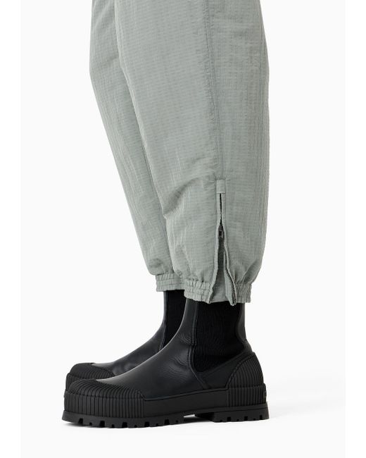 Emporio Armani Gray Light Nylon Seersucker Trousers With Stretch Hem And Zip for men