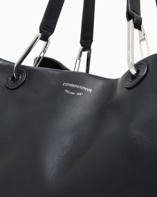 Emporio Armani Black Nappa Bag With Double Handle And Inner Zip Pouch