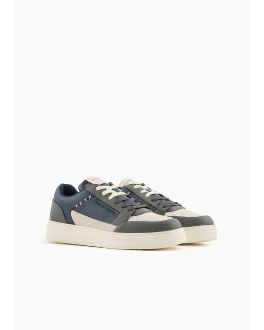 Emporio Armani Blue Asv Regenerated-leather Sneakers With Stitching Details for men