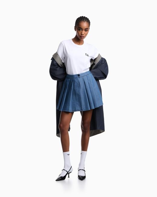 Emporio Armani Blue Eagle Club Washed Denim Culottes