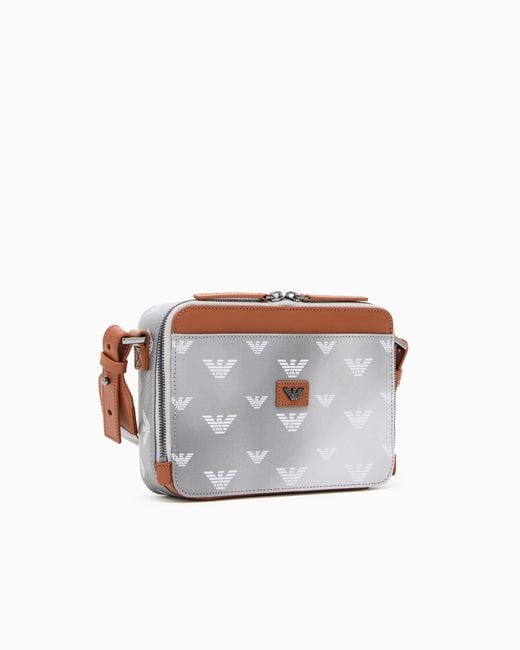 Emporio Armani White Coated Canvas Mini Bag With All-Over Eagle for men
