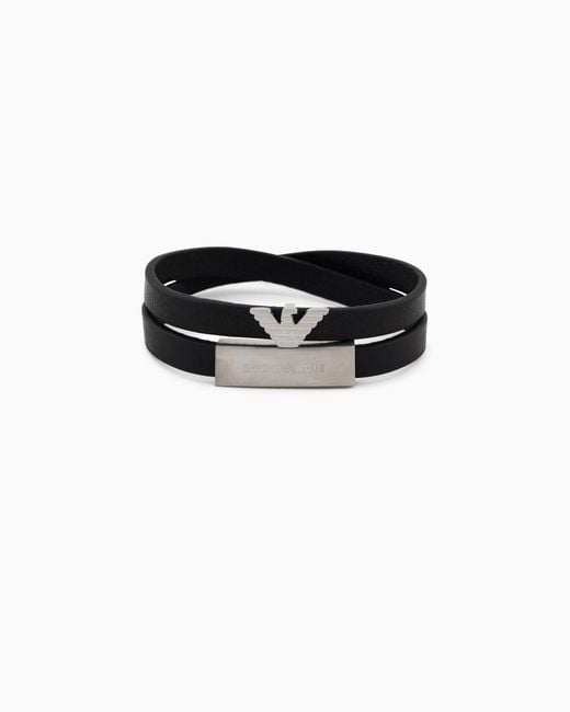 Emporio Armani Black Tone Leather Id Bracelet for men