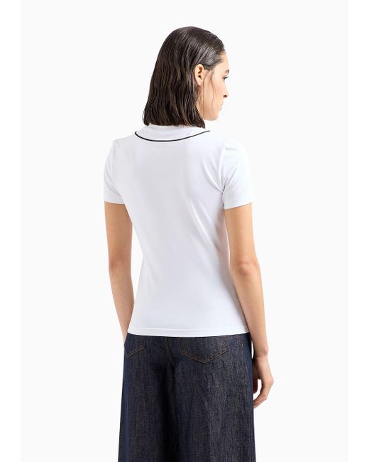 Emporio Armani White Asv Organic Jersey T-shirt With Trompe-l'œil Headphone-effect Cursive Logo Embroidery