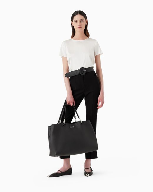Emporio Armani Black Cropped Trousers With Flared Hem