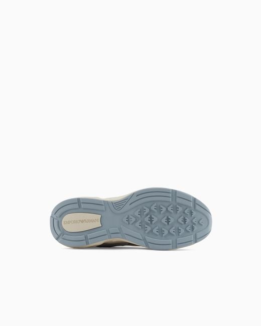 Emporio Armani White Mesh Sneakers With Suede Details And An Eagle Logo