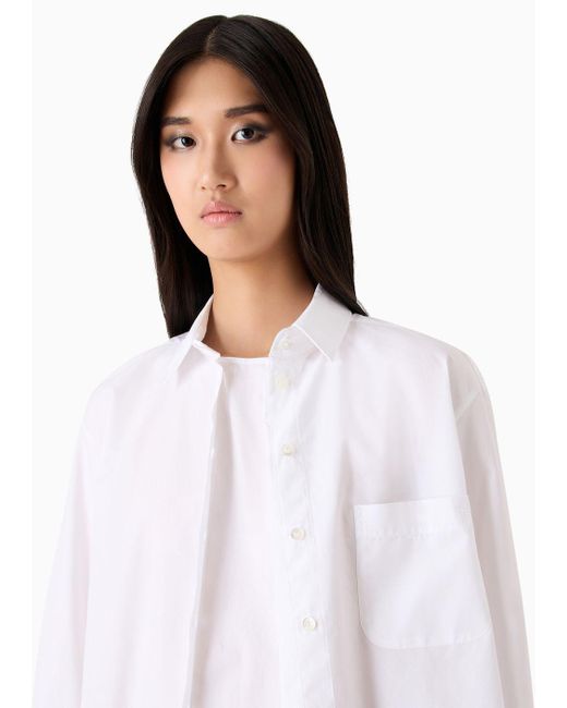 Emporio Armani White Oversized Poplin Shirt With Insert And Patch Pocket