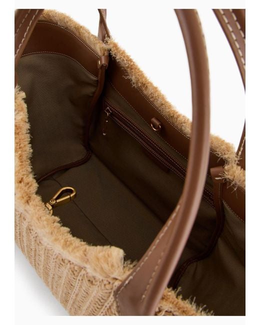 Emporio Armani Natural Woven Straw Shopper Bag With Logo Charm