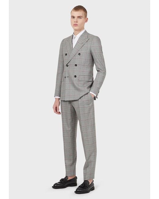 Emporio Armani Doppelreihiger Anzug in Slim Fit mit Prince-of-Wales-Karo in  Grau für Herren | Lyst DE