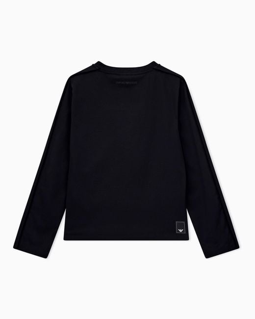 Emporio Armani Blue Mercerized Jersey Shirt With Chenille Tape Travel Essential