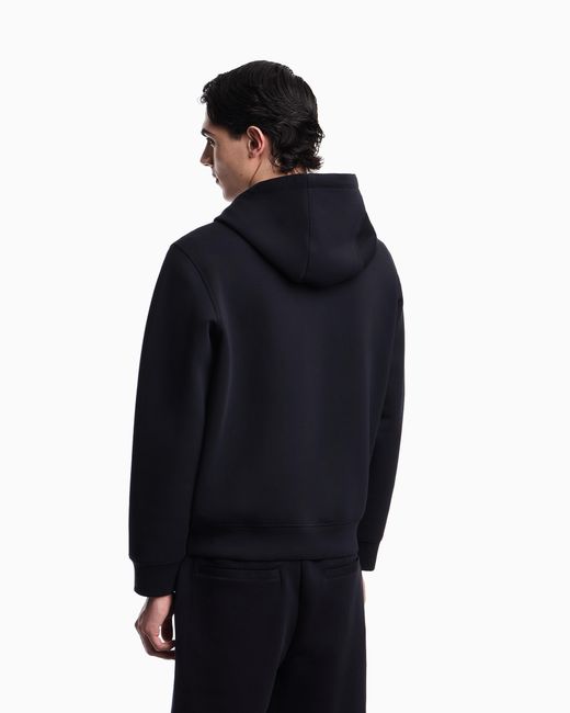 Emporio Armani Blue Double Jersey Zip-Up Hooded Sweatshirt With Ea Logo Embroidery for men