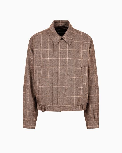 Emporio Armani Brown Flannel Blouson With A Check Motif for men