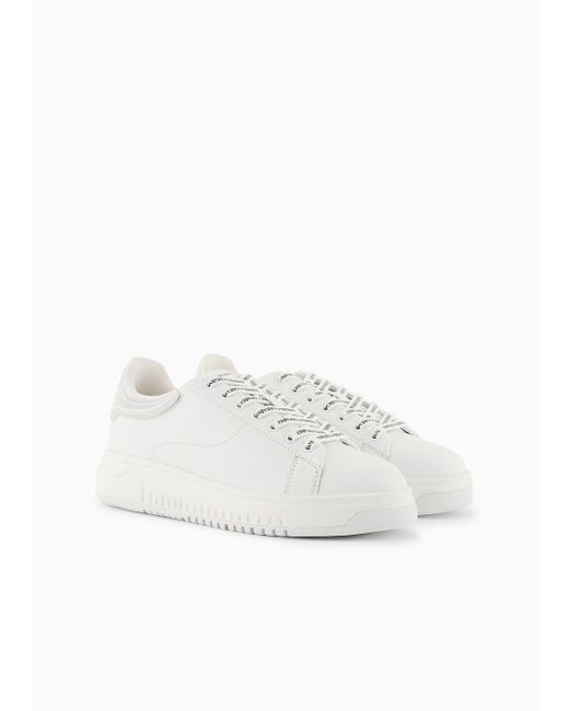 Emporio Armani White Leather Sneakers With Rubber Backs