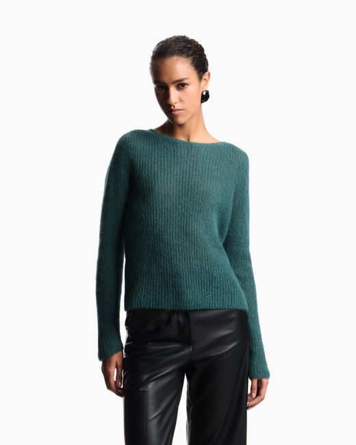 Emporio Armani Green Alpaca Wool-Blend, Crew-Neck Jumper