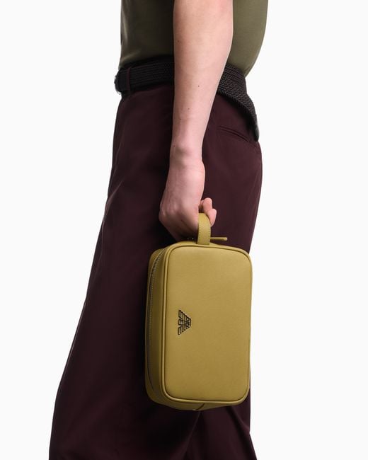 Emporio Armani Yellow Saffiano Beauty Case With A Side Handle And Metallic Logo for men