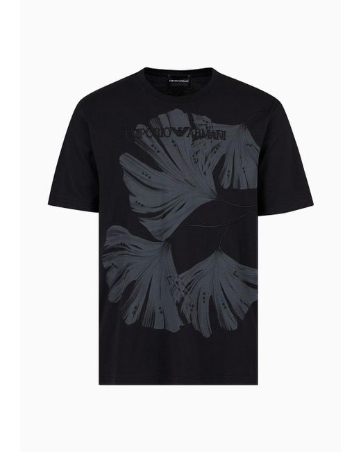 Emporio Armani Black Jersey T-shirt With Stylised Flower Embroidery And Print for men
