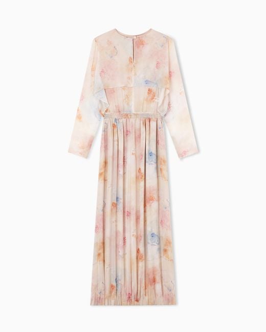 Emporio Armani Pink Silk Chiffon Dress With Blossom Print
