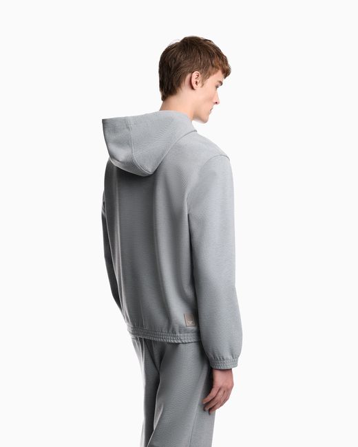 Emporio Armani Gray Travel Essential Piqué Jersey Hoodie for men