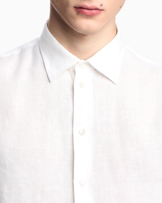 Emporio Armani White Garment-Dyed Linen Shirt With French Collar for men
