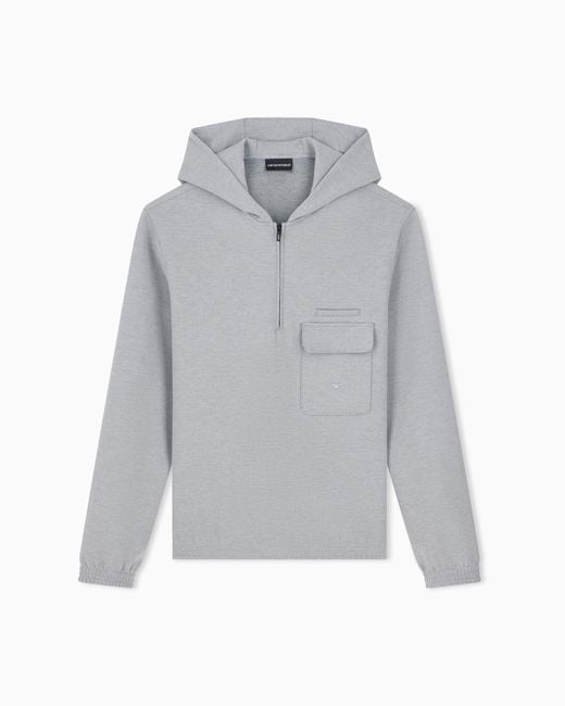 Emporio Armani Gray Travel Essential Piqué Jersey Hoodie for men