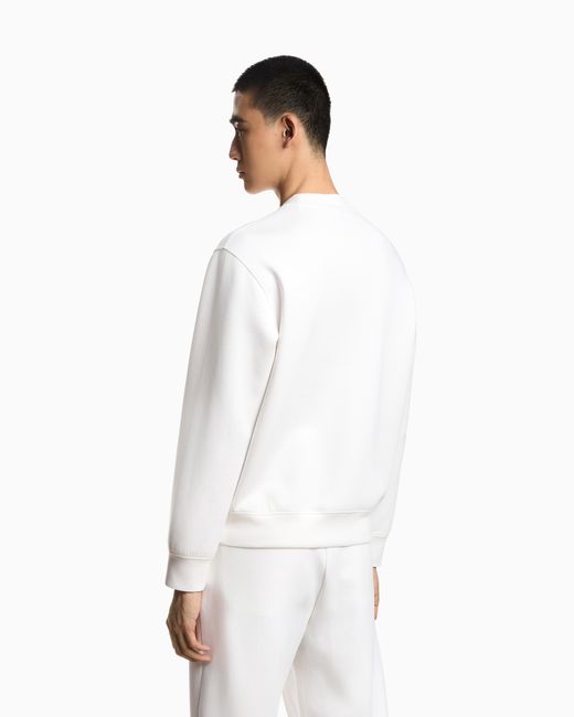 Emporio Armani White Double Jersey Sweatshirt With Micro Eagle Embroidery for men