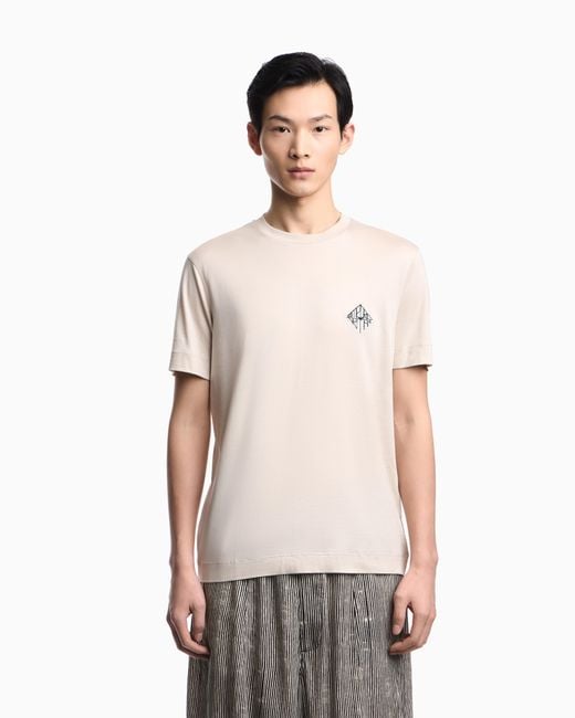 Emporio Armani Natural Slim-Fit Lyocell-Blend Jersey T-Shirt With Logo Patch for men