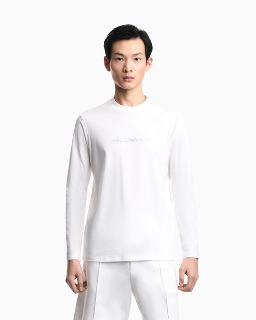 Emporio Armani White Slim-Fit Pima Jersey Jumper With Printed Logo for men