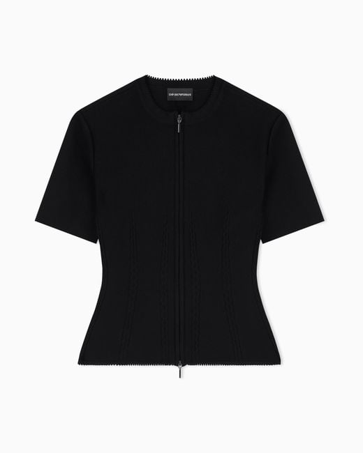 Emporio Armani Black Fabric-Stitch Knit Zip-Up Jacket