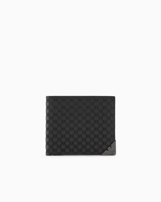 Cartera Con Monedero De Piel Con Motivo Integral En Relieve Emporio Armani de hombre de color Black