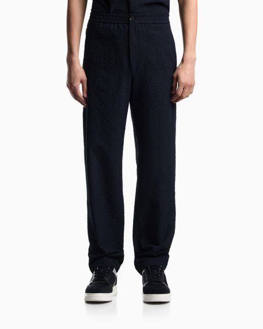 Emporio Armani Blue Icon Technical Seersucker Trousers for men