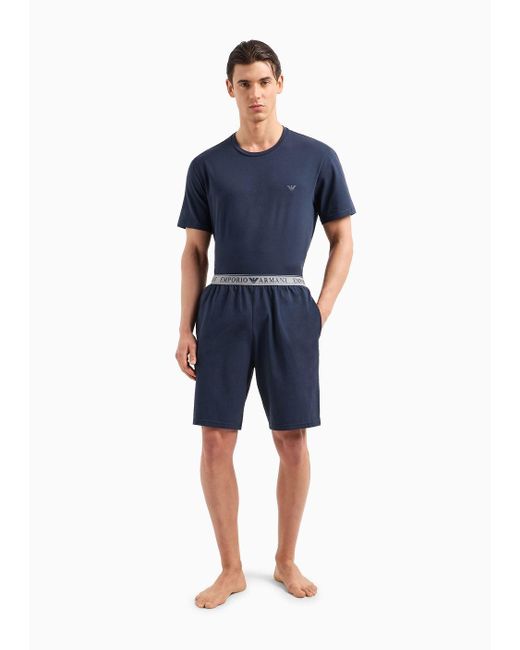 Emporio Armani Pyjama In Comfort Fit Mit Bermudashorts Mit Endurance-logo in Blue für Herren