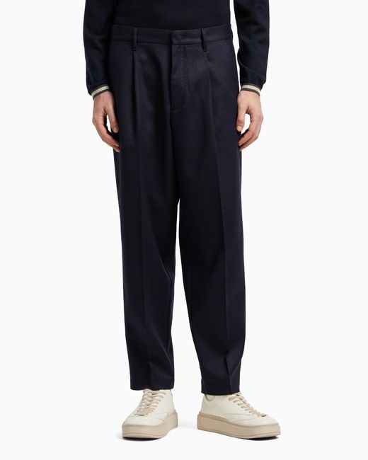 Pantalon En Sergé Stretch De Laine Vierge Emporio Armani pour homme en coloris Blue
