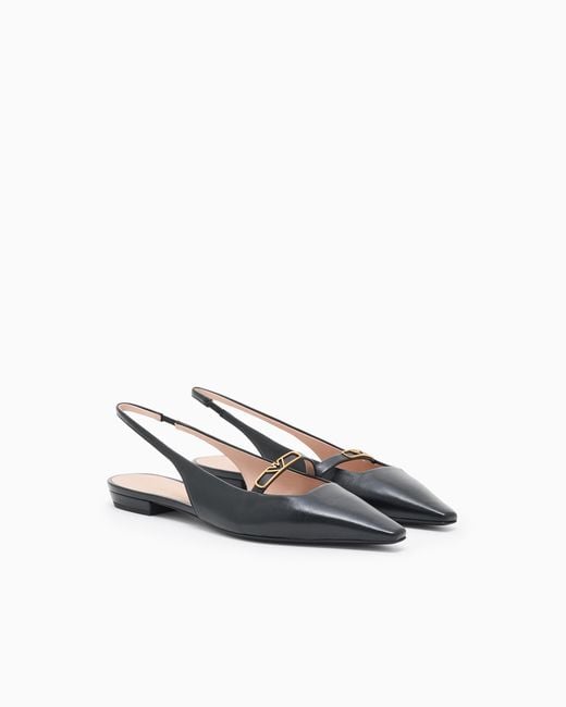 Emporio Armani White Nappa-Leather Slingback Ballerinas With Eagle Plate