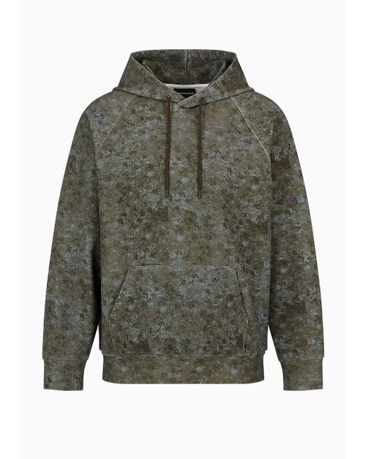 Emporio Armani Green Oversized Hooded Sweatshirt In Double Jersey With A Camouflage Pattern for men