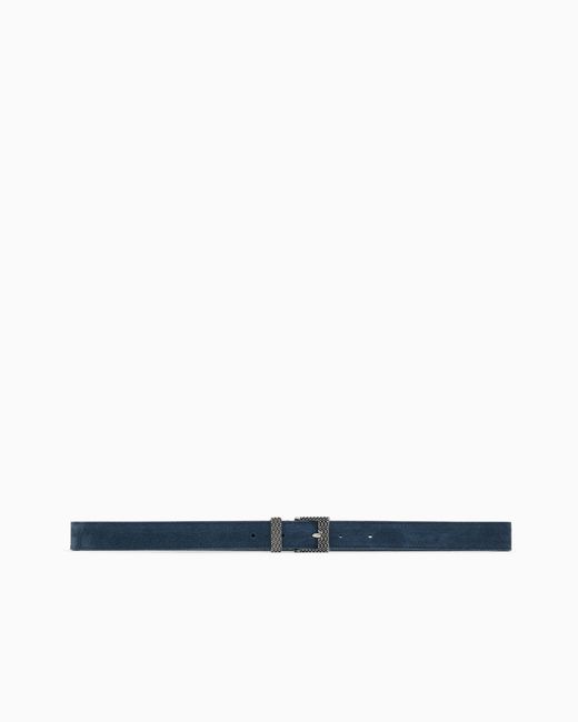 Emporio Armani Blue Crust Leather Belt With 3D Patterned Buckle